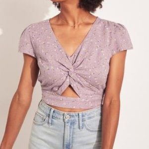 Hollister Purple Floral Ruched Crop Top